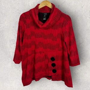 Ali MIles Turtleneck Tunic Top Red Button Front 3/4 Sleeves Size Medium Petite M